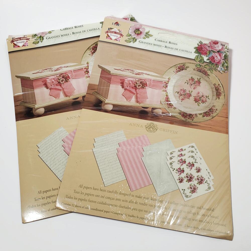 Plaid Company Decoupage Sheet Papers  CABBAGE ROSES New in Pkg 2003 Lot of 2